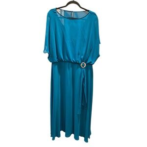 🇨🇦Joseph Ribkoff Signature Teal Chiffon Overlay Long Dress Size 18